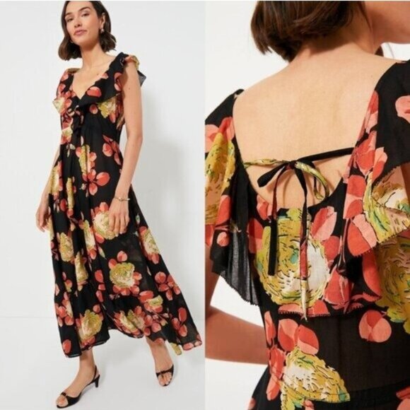 The Great NEW Cabbage Rose Print The Geranium Dress Black Floral Maxi Dress M - Picture 1 of 11